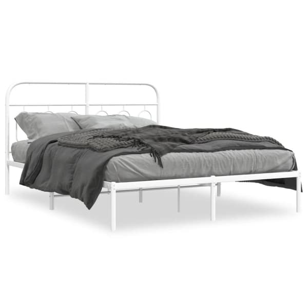 vidaXL Sengeramme i metall med hodegavl hvit 140x190 cm