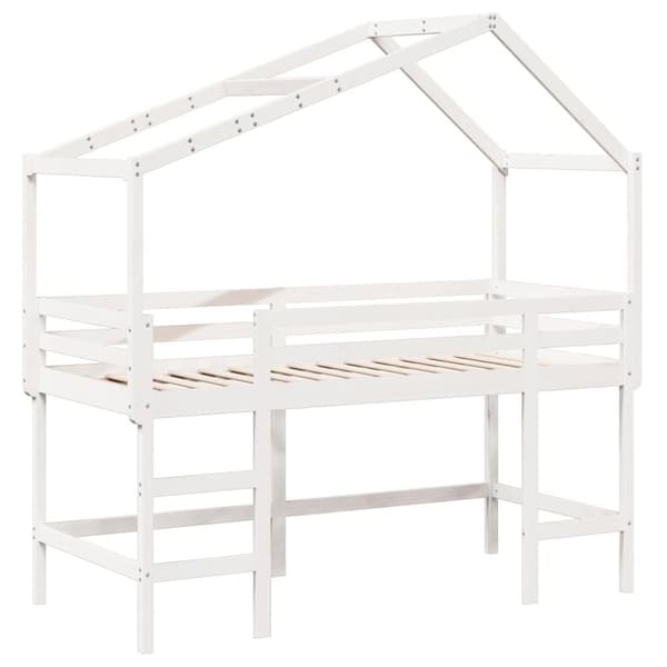 vidaXL højseng med stige og tag 90x190 cm massivt fyrretræ hvid