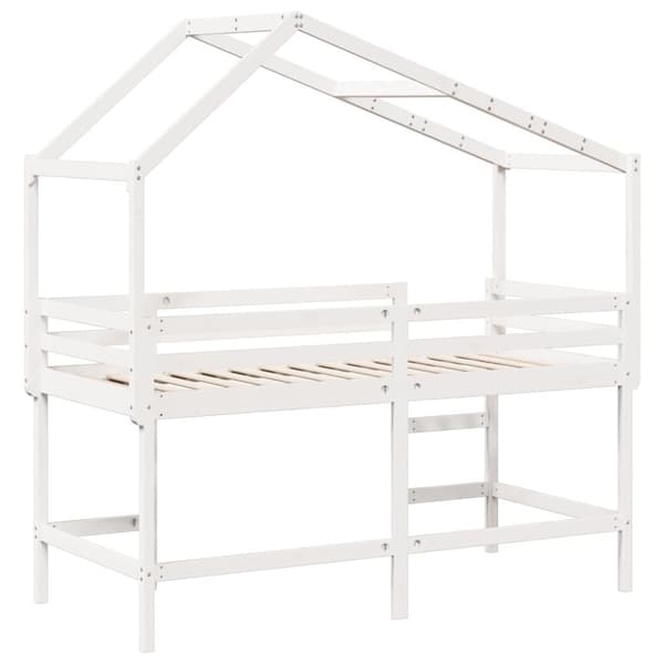 vidaXL højseng med stige og tag 90x190 cm massivt fyrretræ hvid