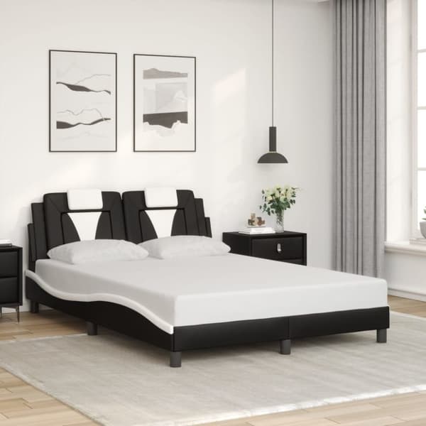 vidaXL sengeramme med sengegavl 140x200 cm kunstlæder sort og hvid