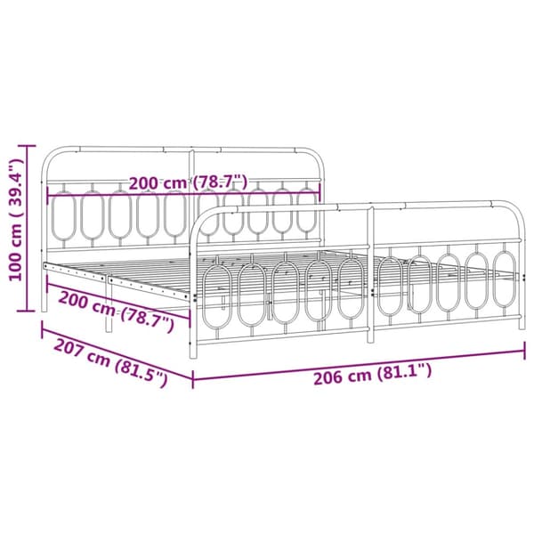 vidaXL sengeramme med sengegavl og fodgærde 200x200 cm metal hvid