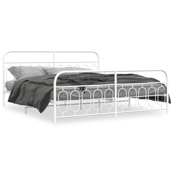 vidaXL sengeramme med sengegavl og fodgærde 200x200 cm metal hvid