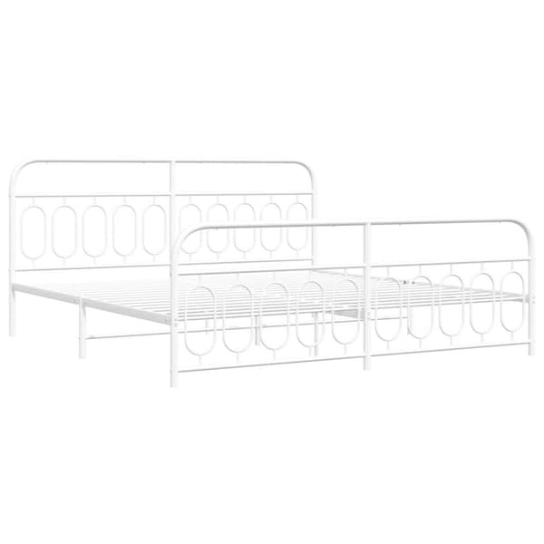 vidaXL sengeramme med sengegavl og fodgærde 200x200 cm metal hvid