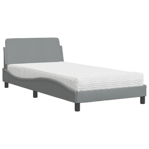 vidaXL seng med madras 100x200 cm stof lysegrå
