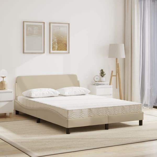 vidaXL Seng med madras 140x200 cm stof cremefarvet