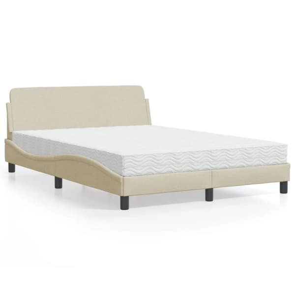 vidaXL Seng med madras 140x200 cm stof cremefarvet