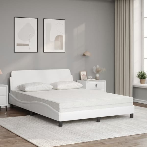 vidaXL seng med madras 120x200 cm kunstlæder hvid