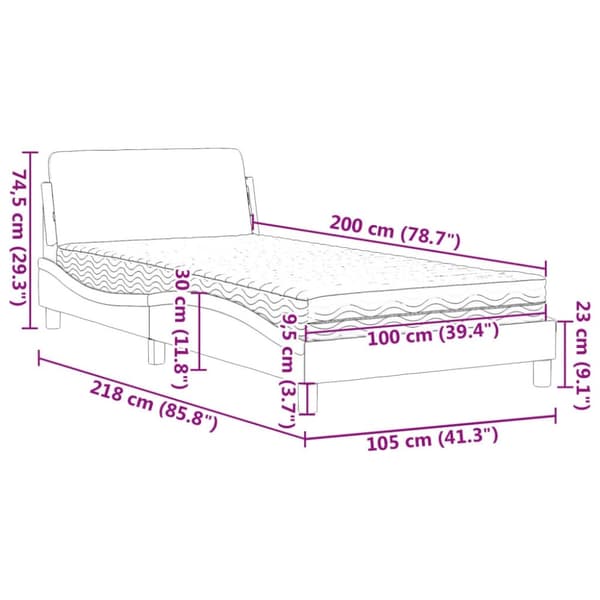 vidaXL Säng med madrass blå 100x200 cm tyg