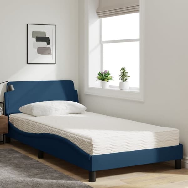 vidaXL Säng med madrass blå 100x200 cm tyg