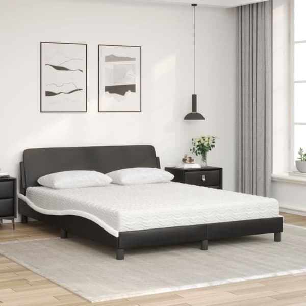 vidaXL seng med madras 160x200 cm kunstlæder sort og hvid