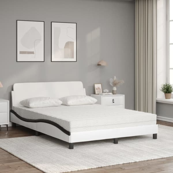 vidaXL seng med madras 140x200 cm kunstlæder hvid og sort