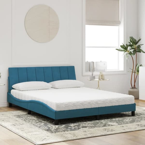 vidaXL seng med madras 160x200 cm velour blå