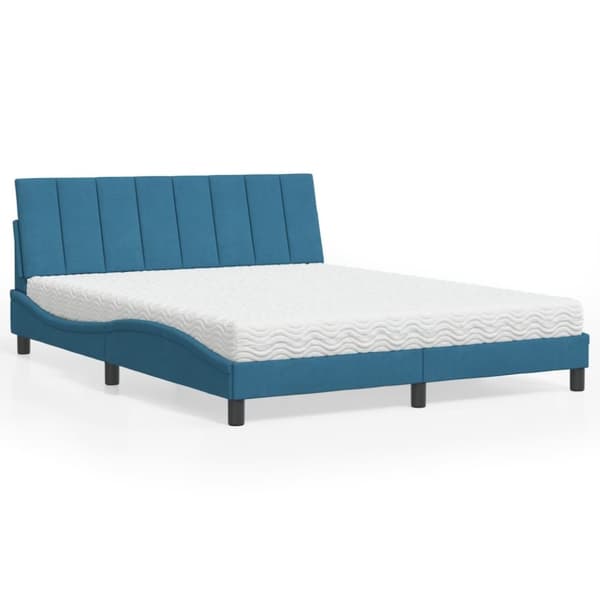 vidaXL seng med madras 160x200 cm velour blå