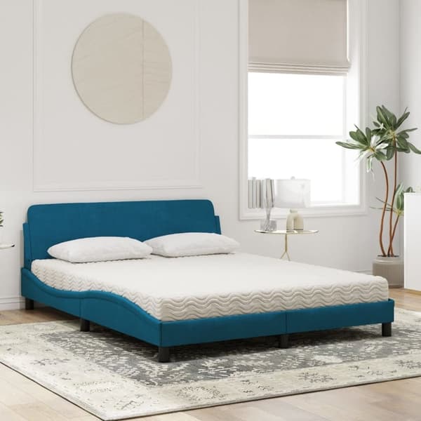 vidaXL seng med madras 160x200 cm velour blå