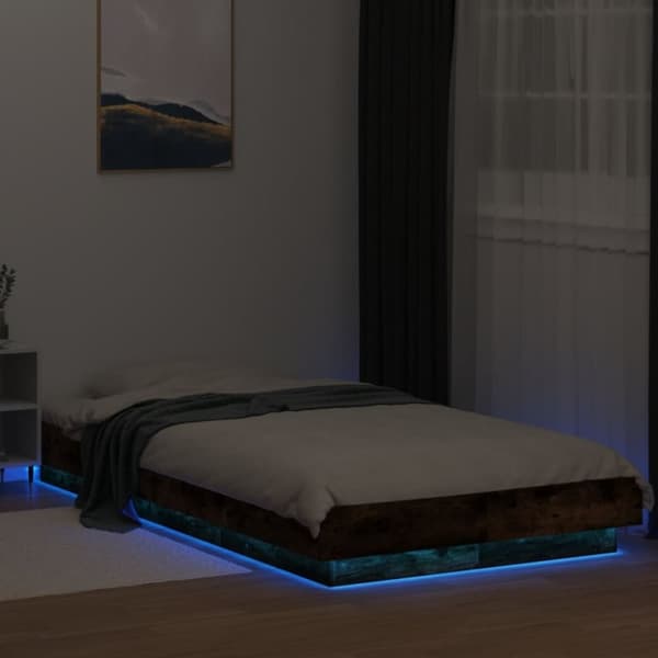 vidaXL sengeramme med LED-lys 90x200 cm røget egetræsfarve