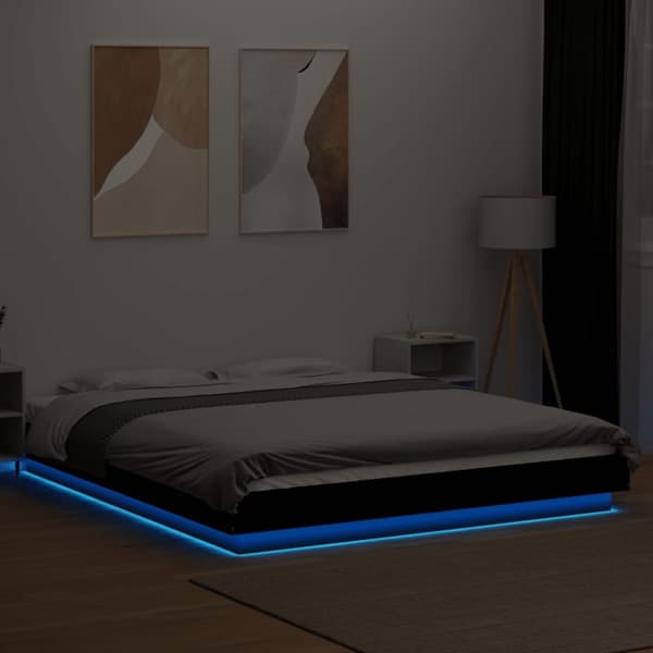 vidaXL sengeramme med LED-lys 160x200 cm konstrueret træ sort