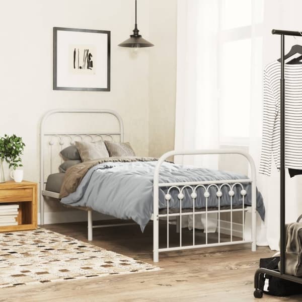 vidaXL sengeramme med sengegavl og fodgærde 75x190 cm metal hvid