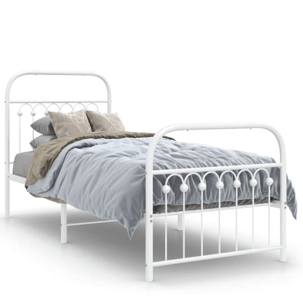 vidaXL sengeramme med sengegavl og fodgærde 75x190 cm metal hvid