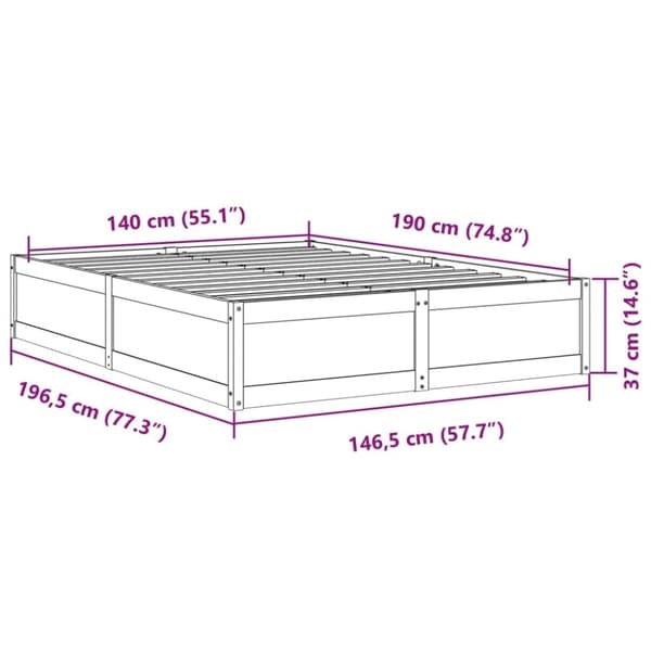 vidaXL Sengeramme uten madrass hvit 140x190 cm heltre furu
