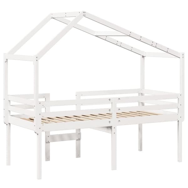vidaXL Hög säng med tak vit 90x190 cm massiv furu