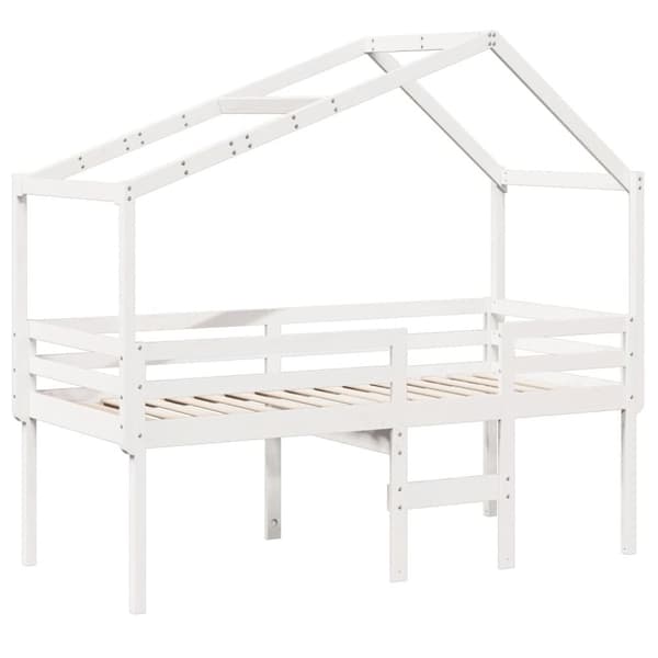 vidaXL Hög säng med tak vit 90x190 cm massiv furu