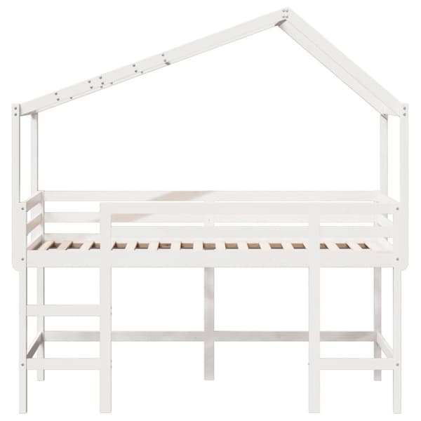 vidaXL højseng med stige og tag 80x200 cm massivt fyrretræ hvid