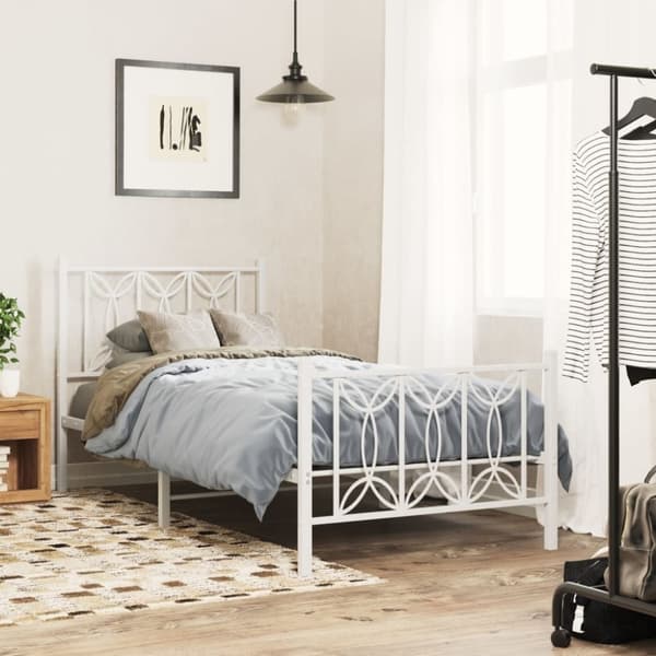 vidaXL sengeramme med sengegavl og fodgærde 75x190 cm metal hvid