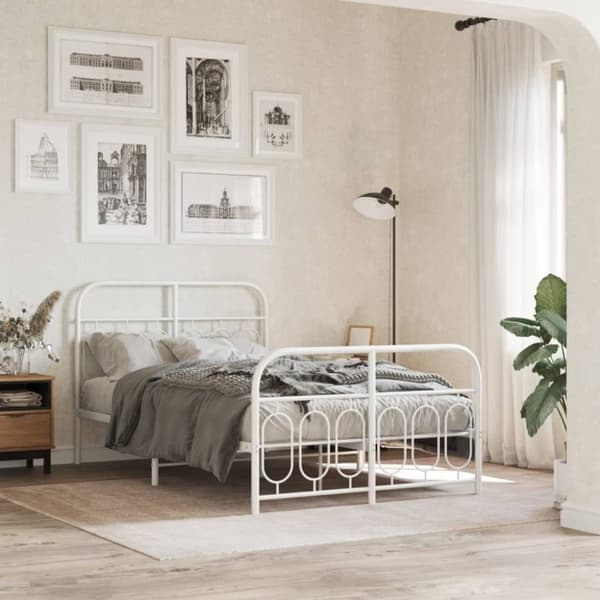 vidaXL sengeramme med sengegavl og fodgærde 120x190 cm metal hvid