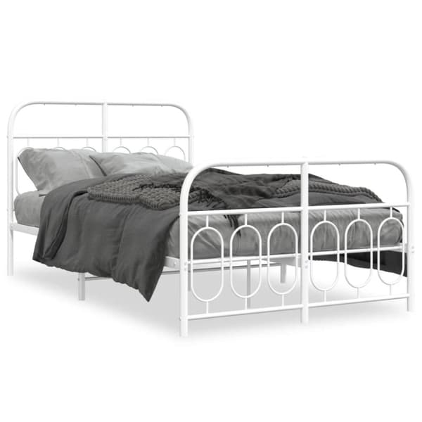 vidaXL sengeramme med sengegavl og fodgærde 120x190 cm metal hvid