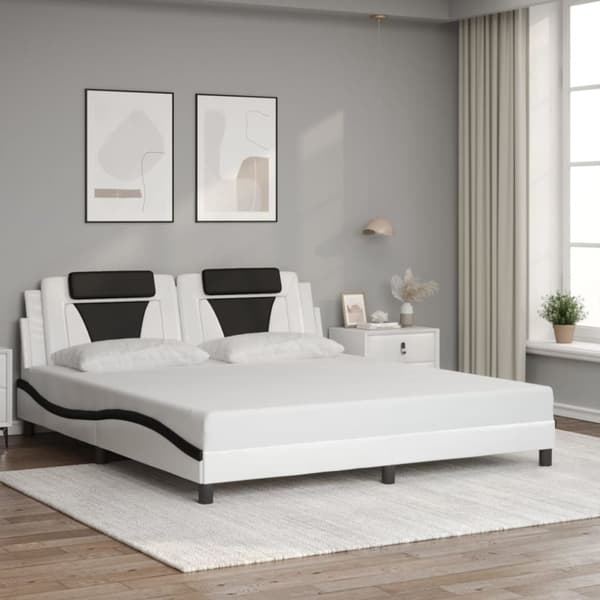 vidaXL sengeramme med LED-lys 180x200 cm kunstlæder sort og hvid