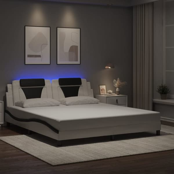 vidaXL sengeramme med LED-lys 180x200 cm kunstlæder sort og hvid