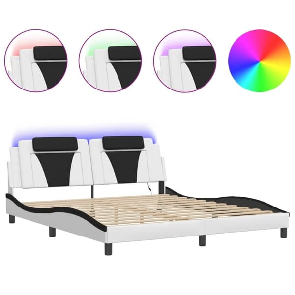 vidaXL sengeramme med LED-lys 180x200 cm kunstlæder sort og hvid