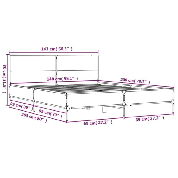 vidaXL sengestel 140x200 cm konstrueret træ og metal sort