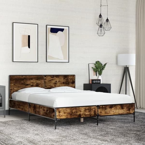 vidaXL Sengeramme røkt eik 140x190 cm konstruert tre og metall