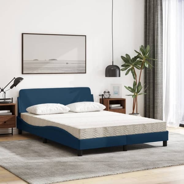 vidaXL Seng med madras 140x190 cm stof blå