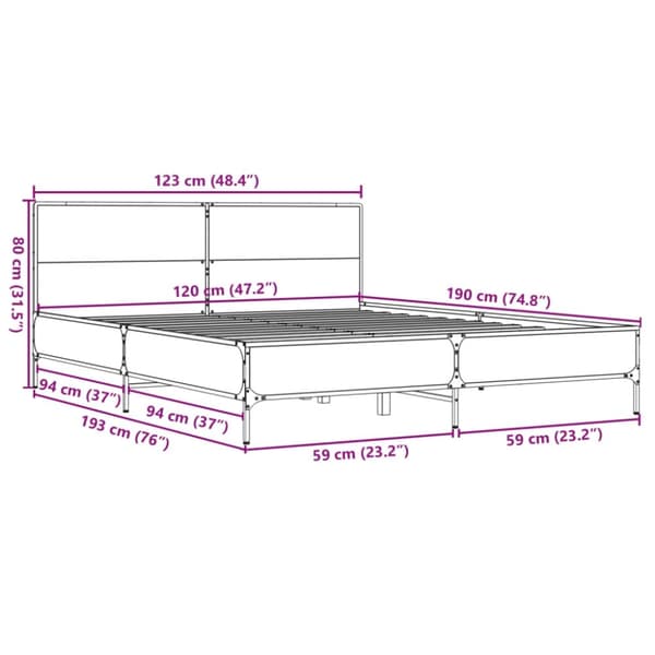 vidaXL sengestel 120x190 cm konstrueret træ og metal sort