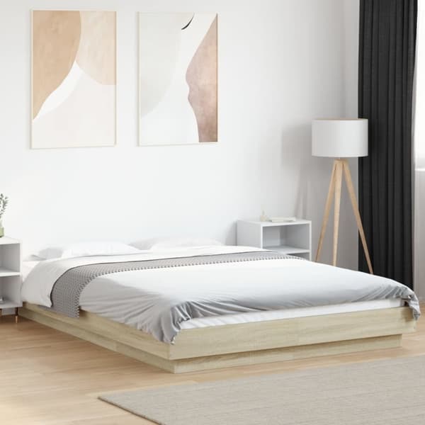 vidaXL sengeramme med LED-lys 120x190 cm konstrueret træ sonoma-eg