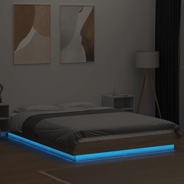 vidaXL Sengeramme med LED-lys sonoma eik 120x190 cm konstruert tre