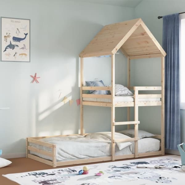 vidaXL køjeseng med tag 90x190 cm massivt fyrretræ hvid