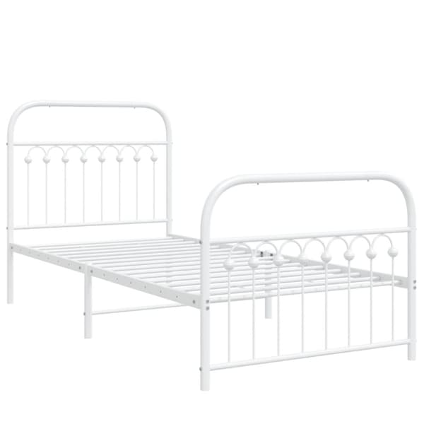 vidaXL Sengeramme i metall med hode- og fotgavl hvit 90x200 cm