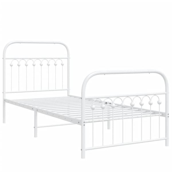 vidaXL Sengeramme i metall med hode- og fotgavl hvit 90x200 cm
