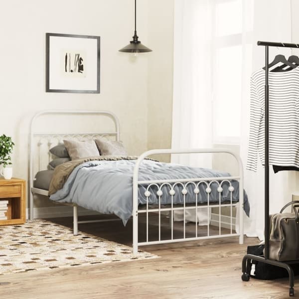 vidaXL sengeramme med sengegavl og fodgærde 90x200 cm metal hvid