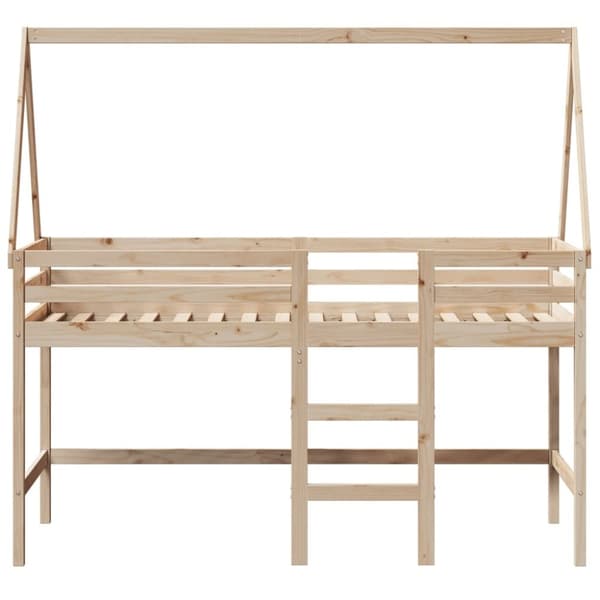 vidaXL højseng med stige og tag 90x190 cm massivt fyrretræ