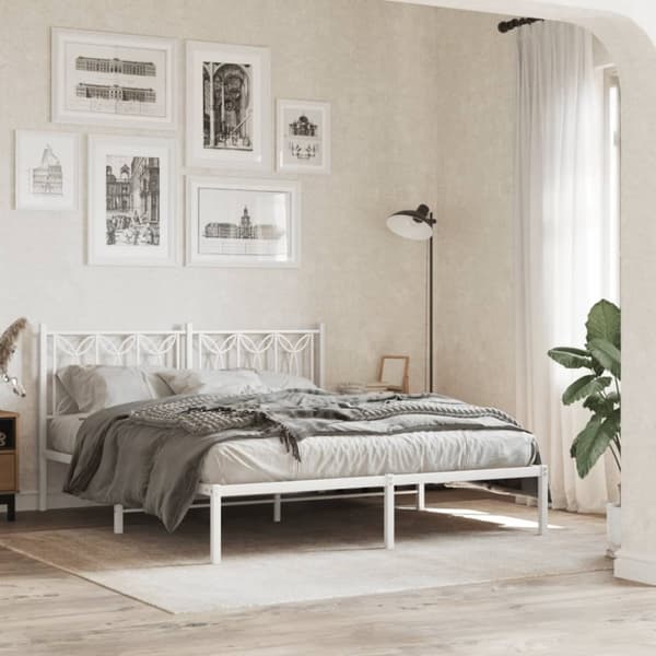 vidaXL sengeramme med sengegavl 150x200 cm metal hvid