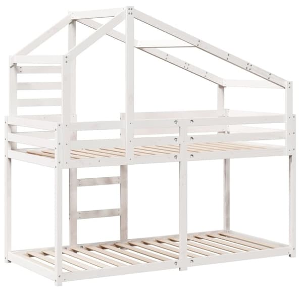 vidaXL Våningssäng med tak vit 75x190 cm massiv furu