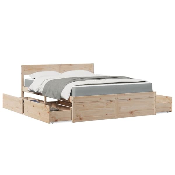 vidaXL Seng med skuffer og madrass 140x200 cm heltre furu