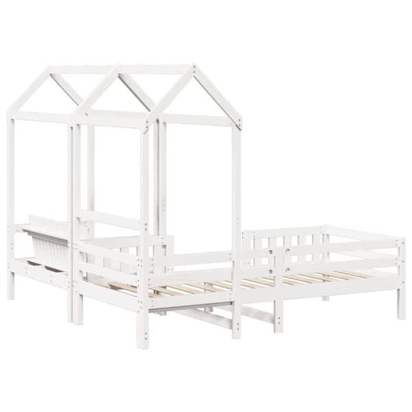 vidaXL Sängram med bänk och tak vit 90x190 cm massiv furu