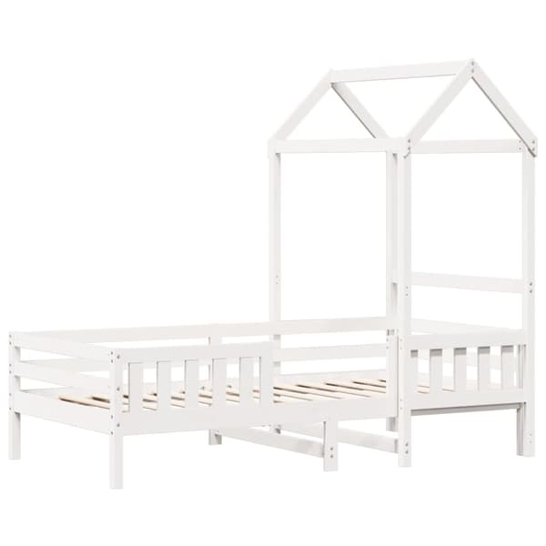 vidaXL Sengeramme med tak hvit 75x190 cm heltre furu