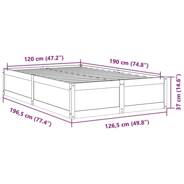 vidaXL Sengeramme uten madrass voksbrun 120x190 cm heltre furu