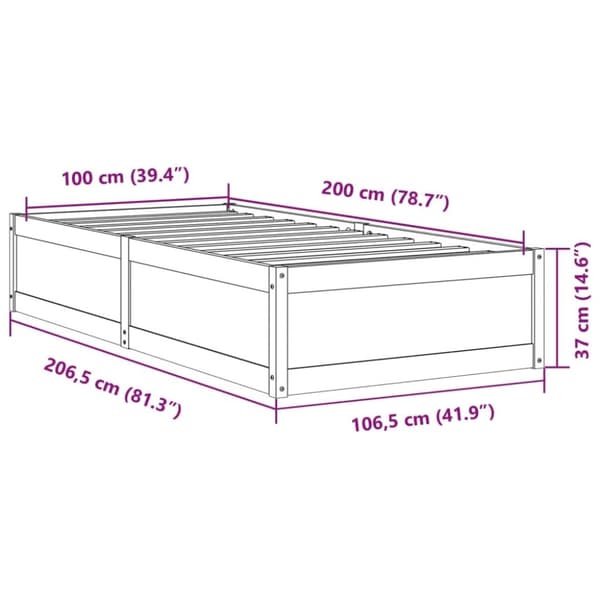 vidaXL Sengeramme uten madrass voksbrun 100x200 cm heltre furu